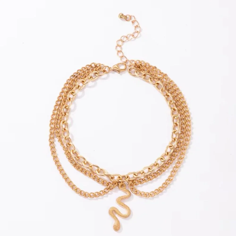 Gold Snake Multilayer Ankle Bracelet